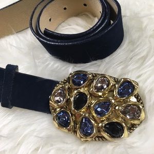 Chico’s Bejeweled Navy Blue Leather Belt